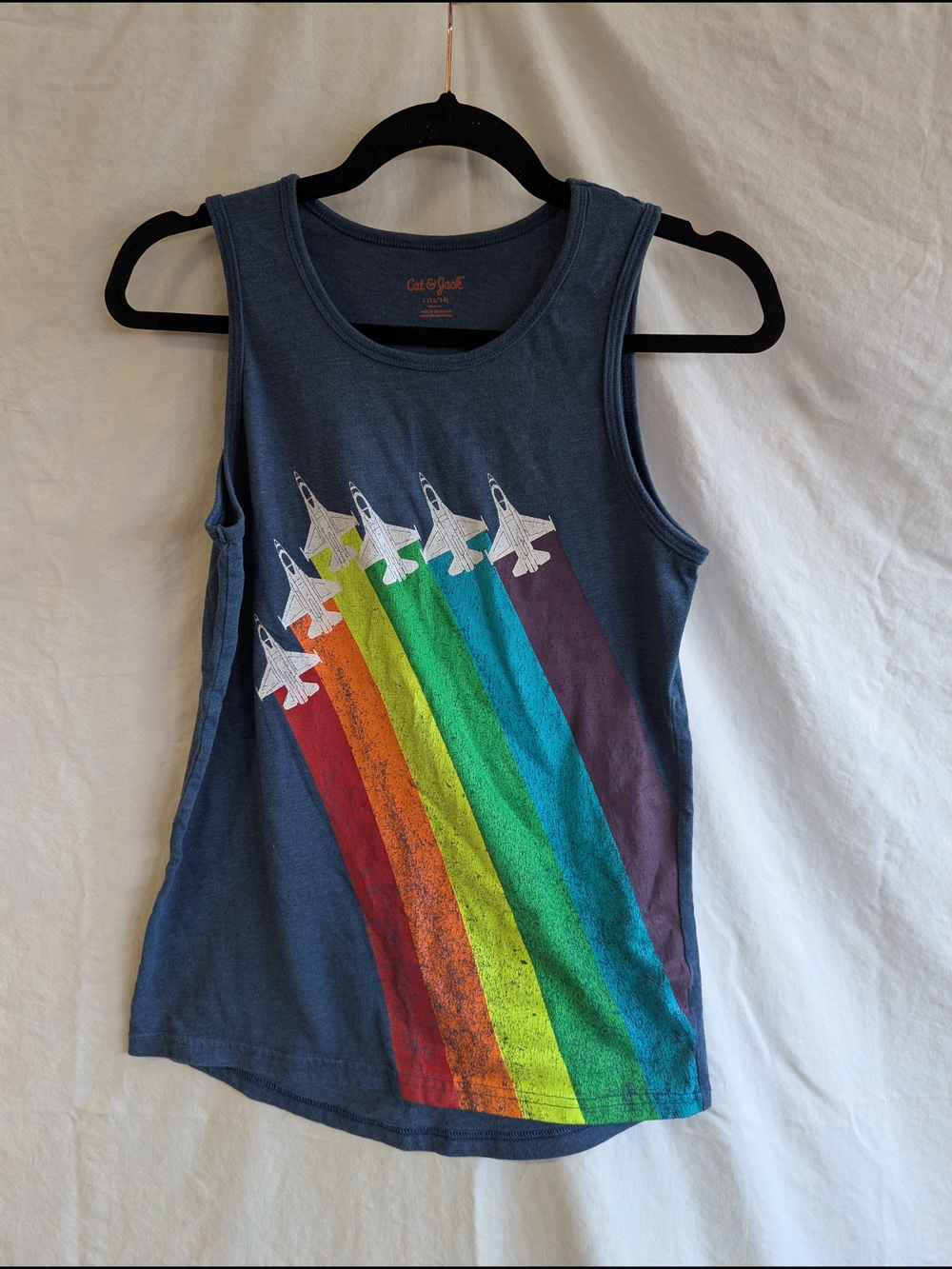 🌈 Navy Tank Top with Rainbow Jet Trails